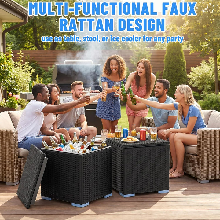 Kühlbox 40L 43x43x43cm – Quadratischer Getränkekühler mit PE Rattan Optik &amp; Doppelwandiger Stahleins