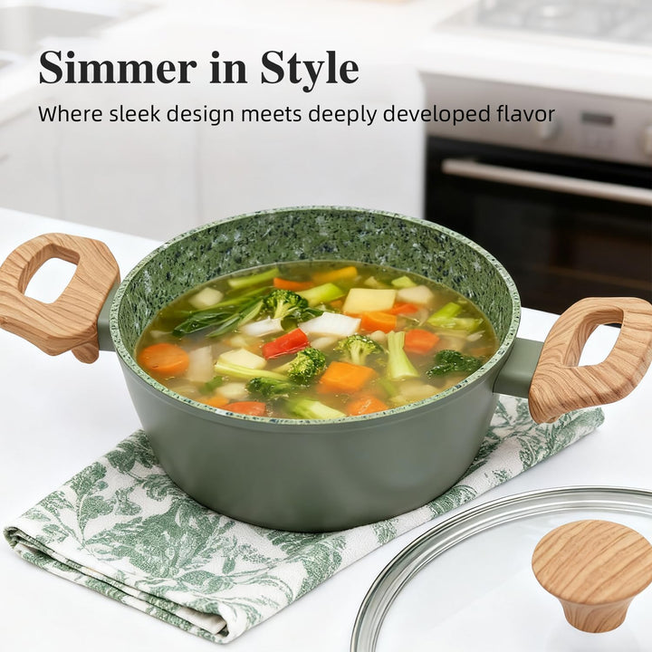 Green Antihaft-Set: 6"-Topf (Saucepan), 8,5"-Pfanne (Frying Pan) & 7"-Schmortopf (Stockpot) - Kombin