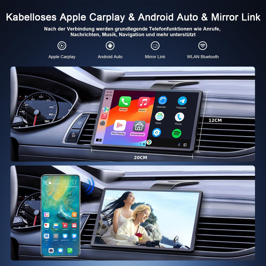 Avylet 8'' Tragbares Carplay Display für Apple CarPlay & Android Auto, 1440x900 Touch Bildschirm, Ma