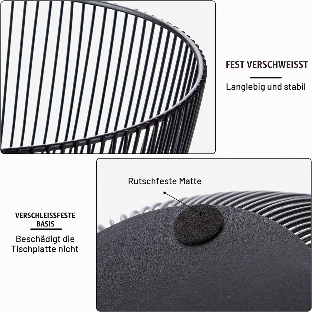2er Set Obstkorb 28 cm - Obstkorb aus Metall in Schwarz Drahtdesign - Runder Korb für Küche, Brot un
