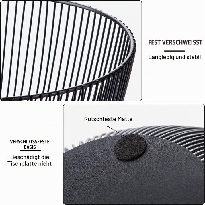 2er Set Obstkorb 28 cm - Obstkorb aus Metall in Schwarz Drahtdesign - Runder Korb für Küche, Brot un