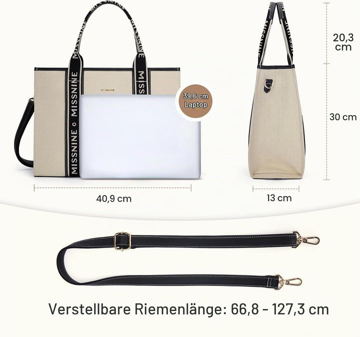 Missnine Tragetasche Canvas-Laptoptasche 15,6 Zoll Handtasche Damen Aktentasche für Damen grosse Kap