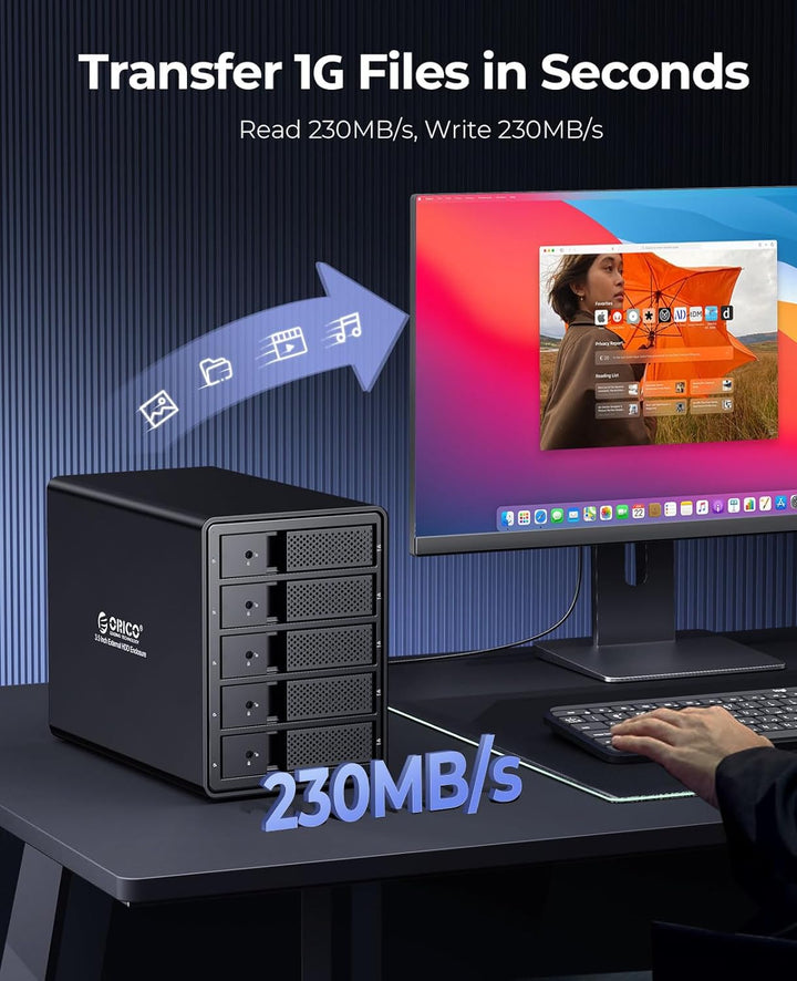 ORICO RAID 5 Bay Festplattengehäuse,USB 3.0 zu SATA Revision 3.0 Externes HDD Gehäuse für 3,5 Zoll H