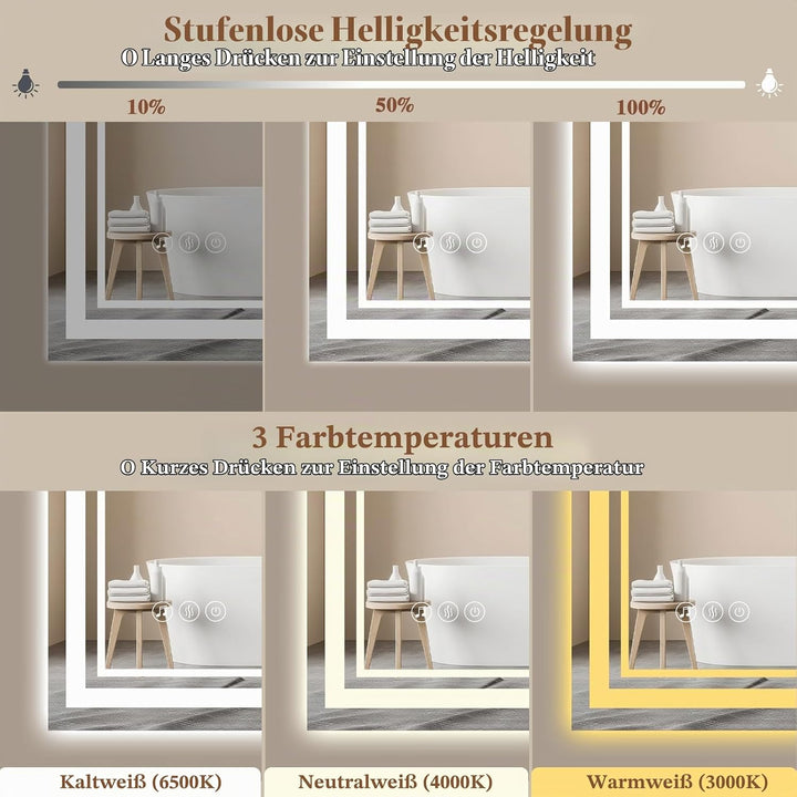 Badspiegel-mit-Beleuchtung 80x60 - LED Badezimmerspiegel mit Bluetooth - Badezimmer Spiegel mit Bele