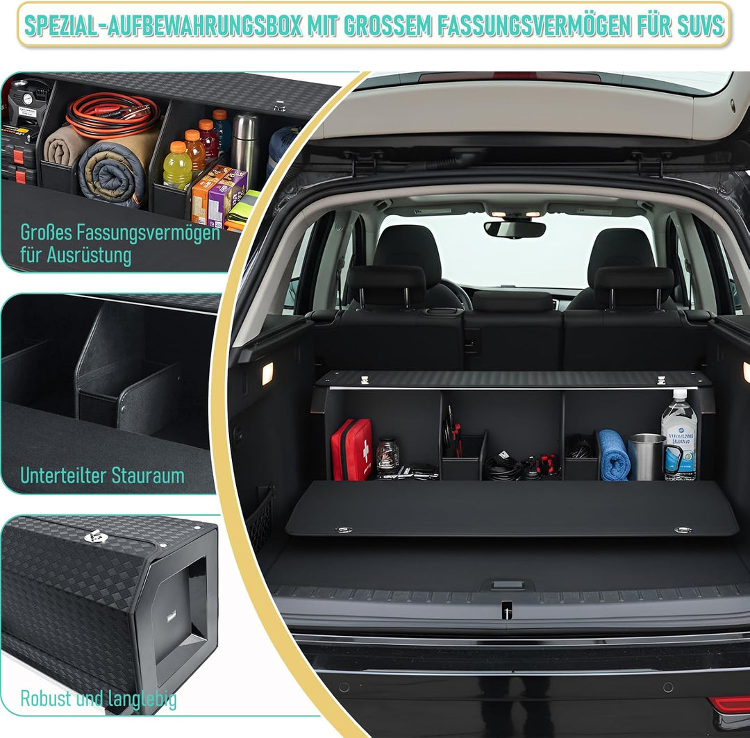 Auto Kofferraum Organizer mit Deckel Tragbarer Push-Pull-Griff 101*29*31cm, 101*29*31cm