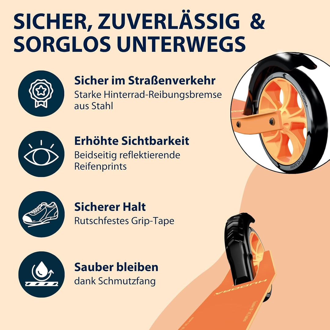 HUDORA Scooter Up 145 Junior - Hochwertiger & sicherer Kinder Roller ab 3 Jahre - Zusammenklappbarer