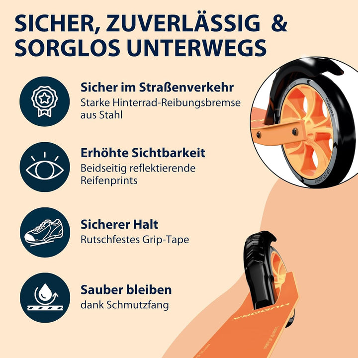 HUDORA Scooter Up 145 Junior - Hochwertiger & sicherer Kinder Roller ab 3 Jahre - Zusammenklappbarer