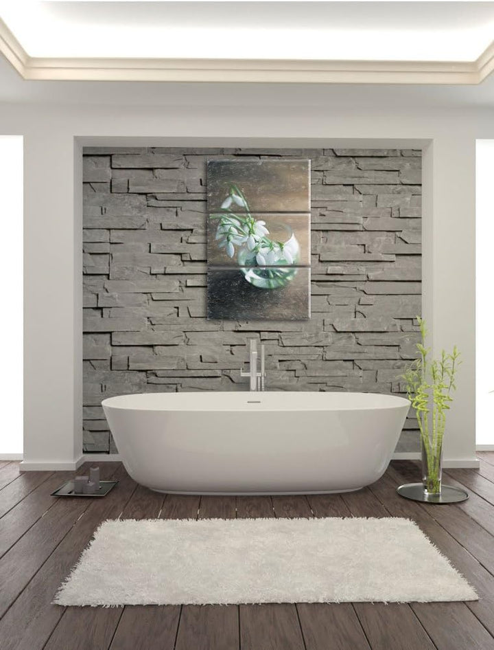 Pixxprint Schneeglöckchen in der Vase als Leinwandbild | Grösse: 3 Teilig (120x80) | Wandbild| Kunst