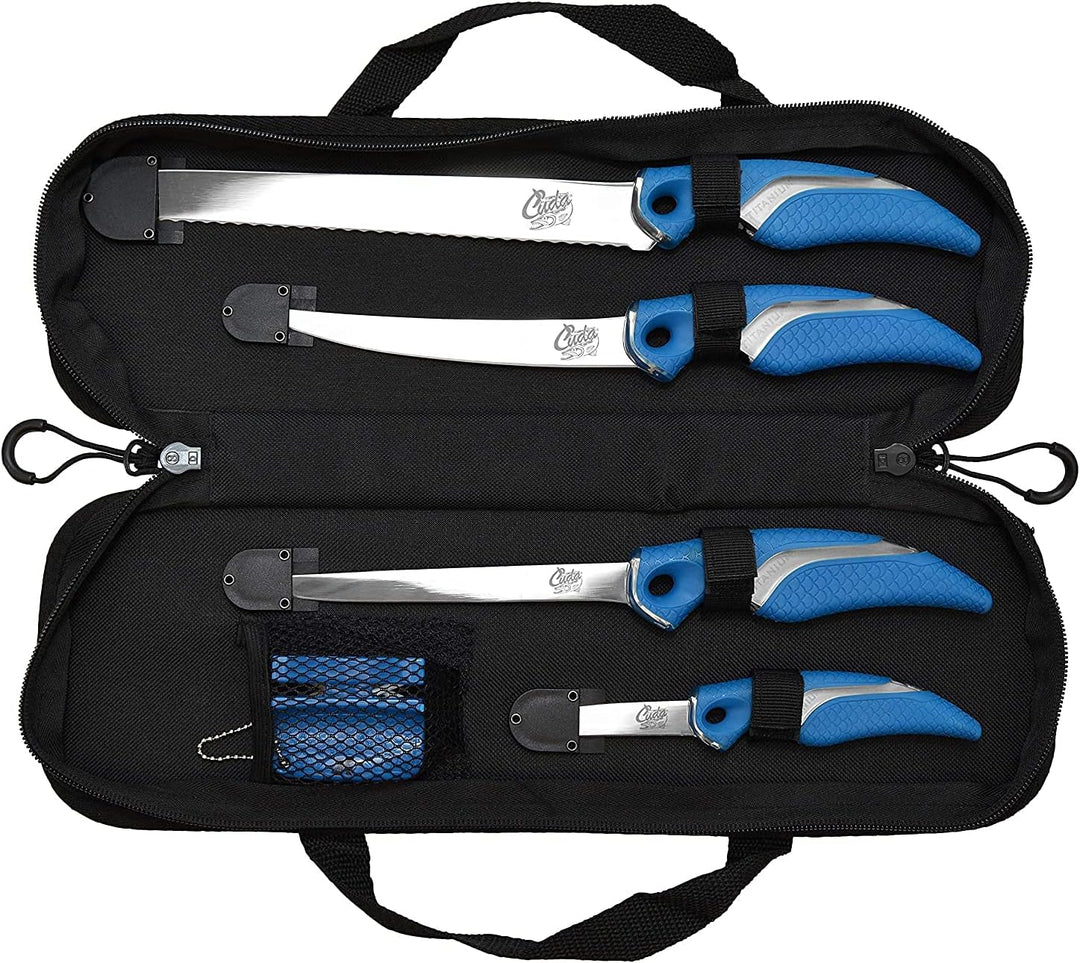 Cuda Anglermesser und Schärfer - Set, Edelstahl , 6-teilig, 18133, Blau