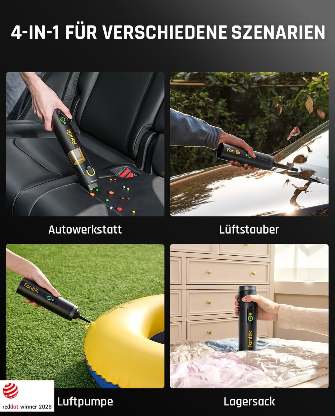 Fanttik Slim V10 Apex Kabelloser 4-in-1 Auto & Mini-Handstaubsauger mit 19000 Pa Saugkraft, Smarter