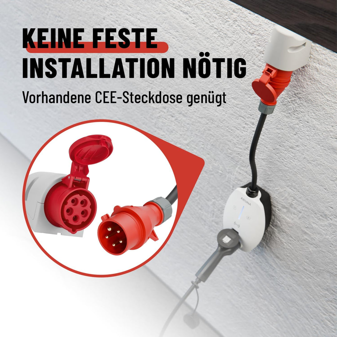 ABSINA Mobile Wallbox 11kW 16A mit App Steuerung - Wallbox mit CEE Stecker, RFID & Einstellbarer Lad