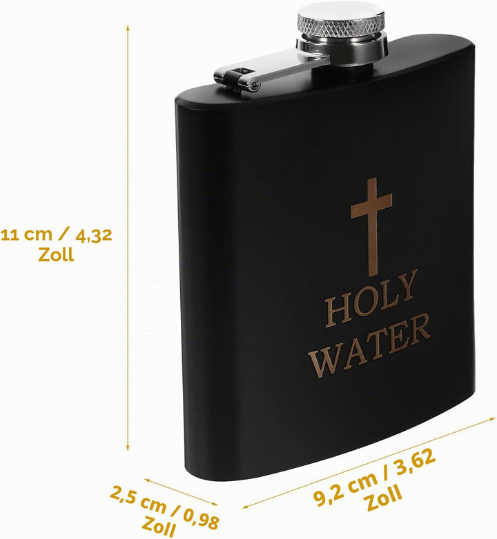 Hemobllo Flachmann Weihwasser Schwarz aus Edelstahl - Lustige Weihwasserflasche mit Kreuz Design - A