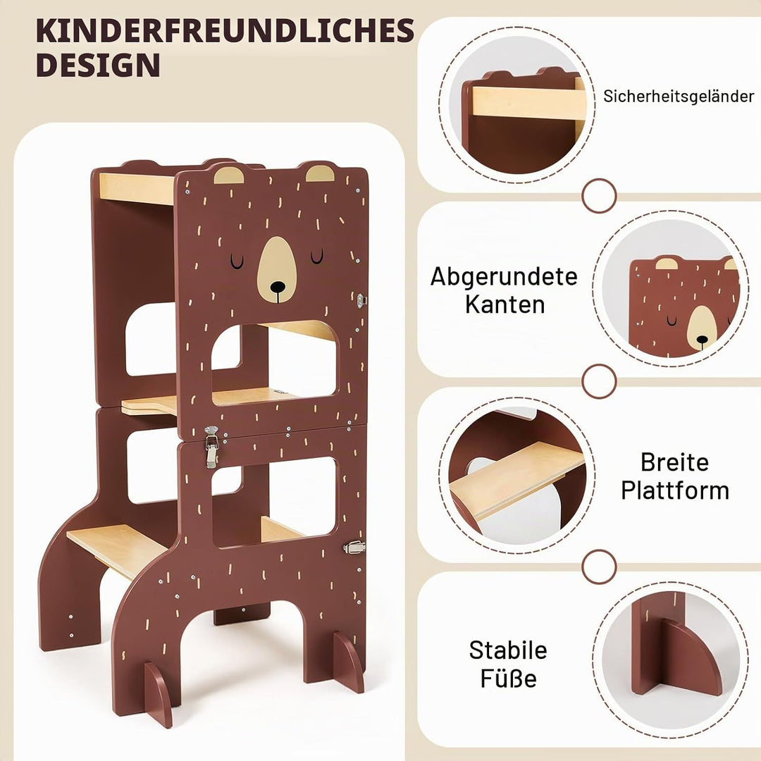 labebe lernturm ab 1 Jahr, Grossformat Montessori Lernturm klappbar, 3 in 1 Multifunktion Learning T