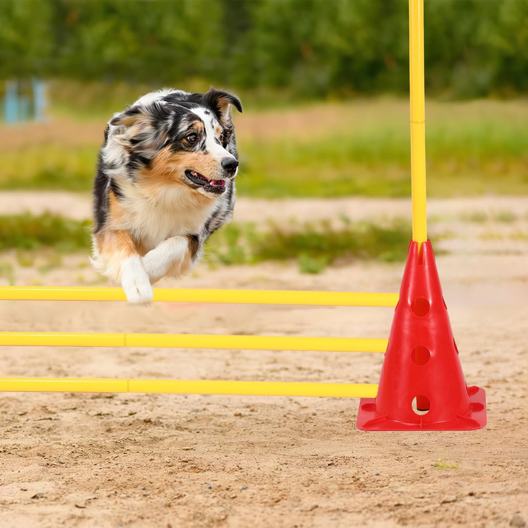 Steckhürdenset Hund, 12 Kegel, 6 Stangen Agility Hürden Steckhürden Set, Koordinationstraining für K