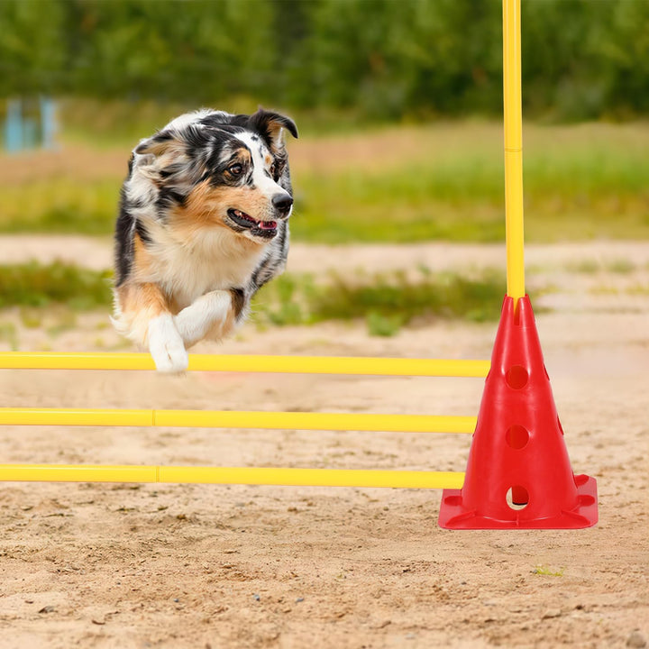 Steckhürdenset Hund, 12 Kegel, 6 Stangen Agility Hürden Steckhürden Set, Koordinationstraining für K