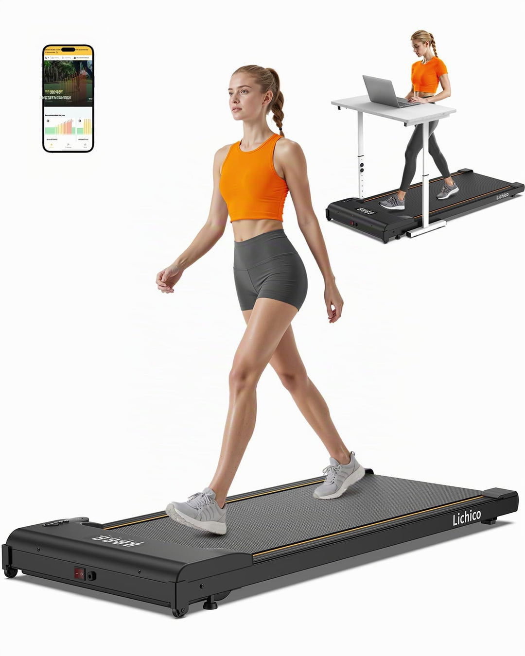 Lichico 3-in-1 Walking Pad mit 0-9% Steigung, Laufband für Zuhause Klein, platzsparendes Heimtrainin
