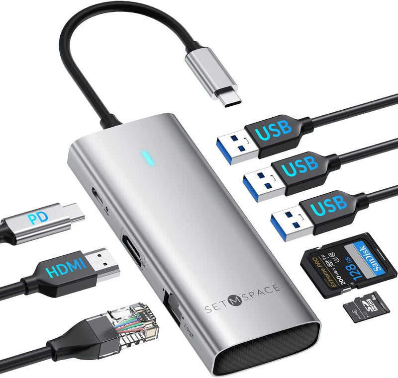 USB C HUB HDMI [Vollständig] USB C Multiport für Handy, Tablet und Laptop, SETMSPACE Docking Station