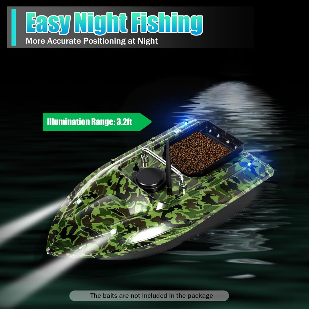 XUEMANSHOP Angelköder Boot, Futterboot Angeln mit Echolot und LED-Licht, 2 Stunden Fahrzeit Reichwei