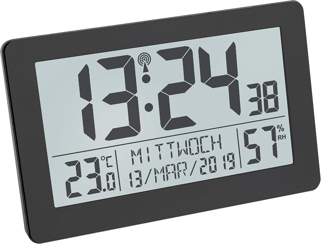 TFA Dostmann Digitale Funk-Wanduhr, 60.2557.01, mit Wecker mit 2 Alarmzeiten, grosses Display, mit T
