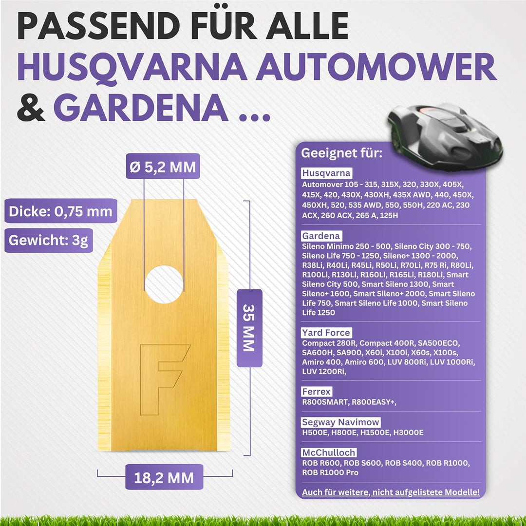 30x Titan Messer Klingen LONGLIFE geeignet für alle Husqvarna® Automower® / Gardena® Mähroboter - (3