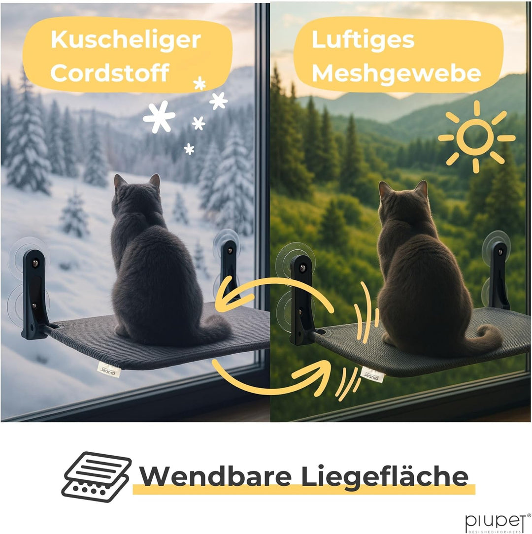 Schwebende Katzenfensterliege – Klappbare & platzsparende Katzenliege mit Saugnäpfen I Wendbare Häng