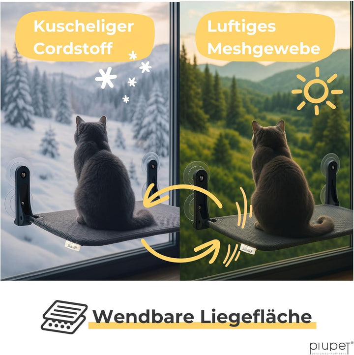 Schwebende Katzenfensterliege – Klappbare & platzsparende Katzenliege mit Saugnäpfen I Wendbare Häng
