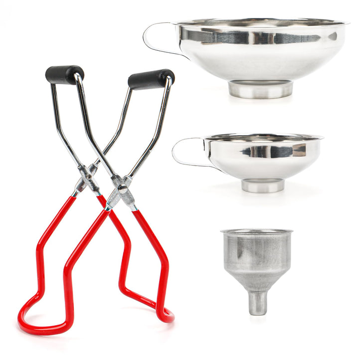 Edelstahl Trichterset 4-teilig mit Einmachgläser Heber & Trichter - 3 Grössen Küchentrichter Set für