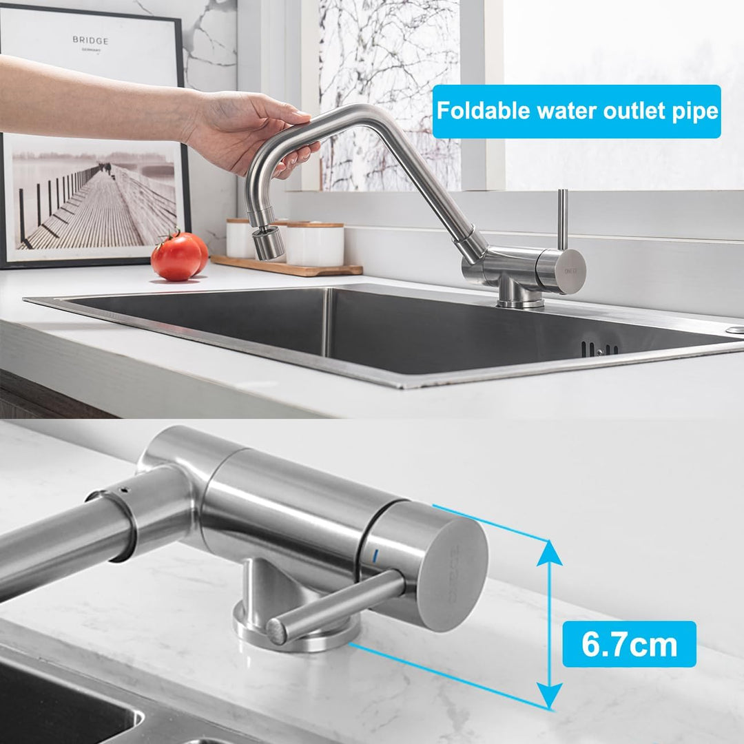 ONECE Vorfenster Küchenarmatur mit 2 Strahlarten, Wasserhahn Küche Klappbar mit 360° drehbar, Edelst