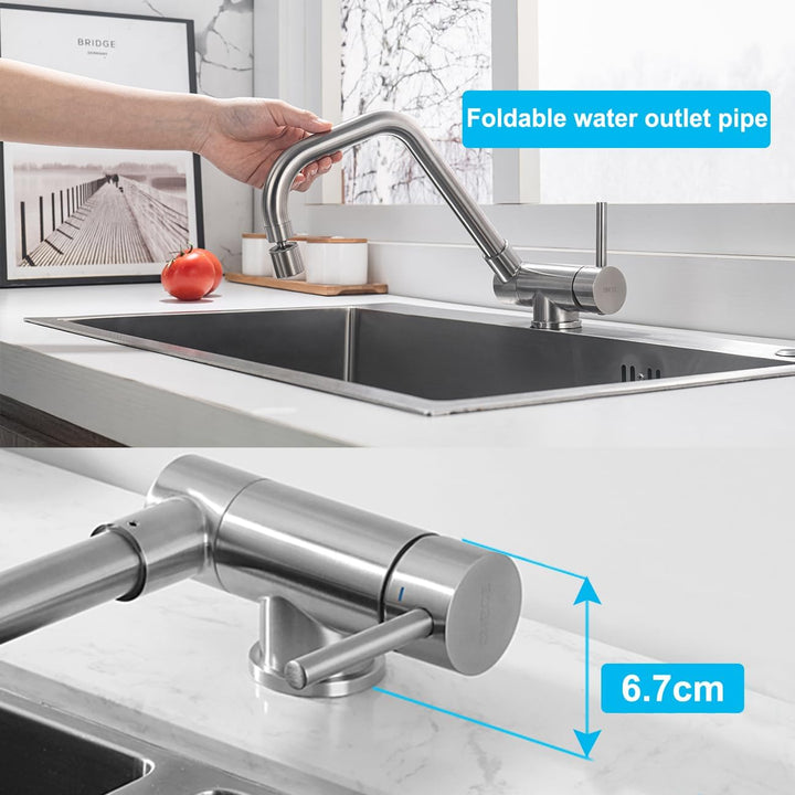 ONECE Vorfenster Küchenarmatur mit 2 Strahlarten, Wasserhahn Küche Klappbar mit 360° drehbar, Edelst
