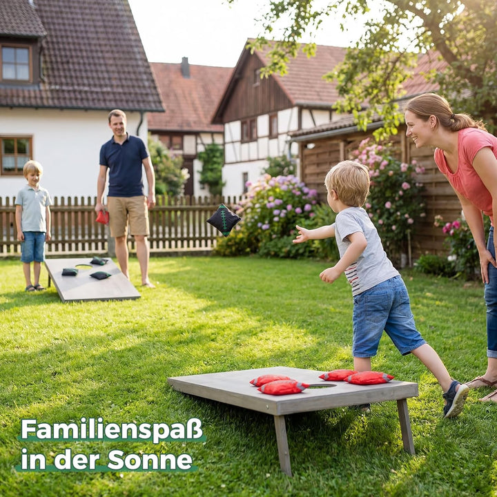 Cornhole Set Outdoor, 90x60cm Echtholz Wurfspiel – Bean Bag Game mit 10 Säckchen & Tasche – Professi