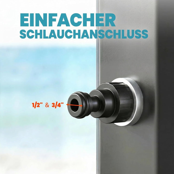 Outsunny Solardusche 60L Gartendusche mit schwenkbarem Regenduschkopf Wasserhahn, einstellbarer Temp