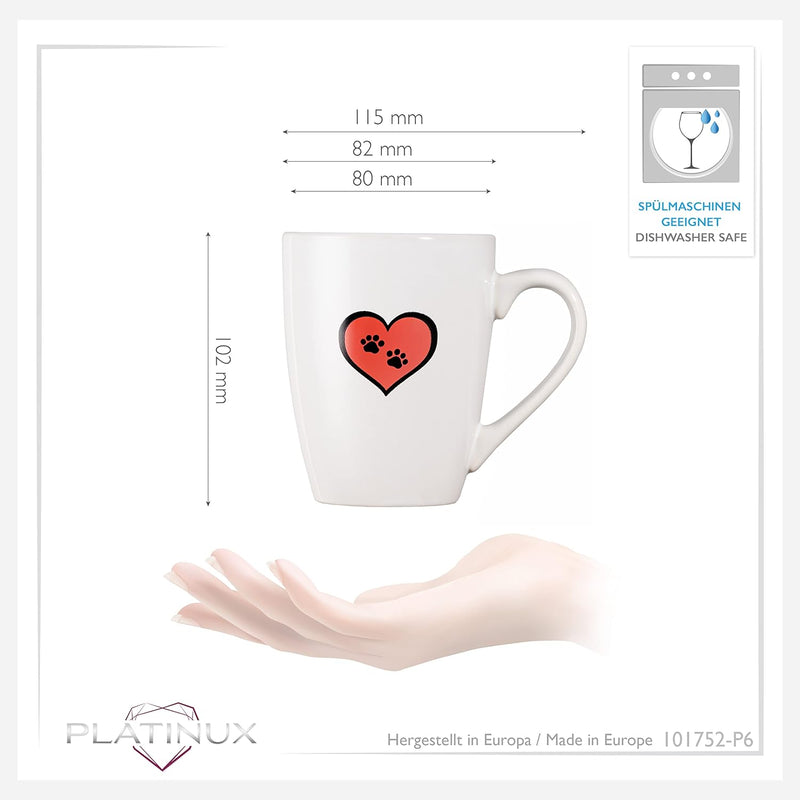 PLATINUX Kaffeetassen mit Griff Set 6 Teilig mit Katzen Motiv 250ml Teetasse Tasse Kaffeebecher Teeb