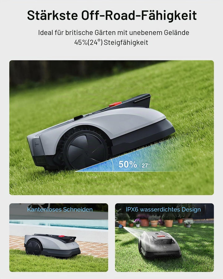 ECOVACS GOAT O600 RTK Mähroboter, RTK & AI-Kamera-Navigation, 45% Steigung, 100m²/h, IPX6, App-Steue