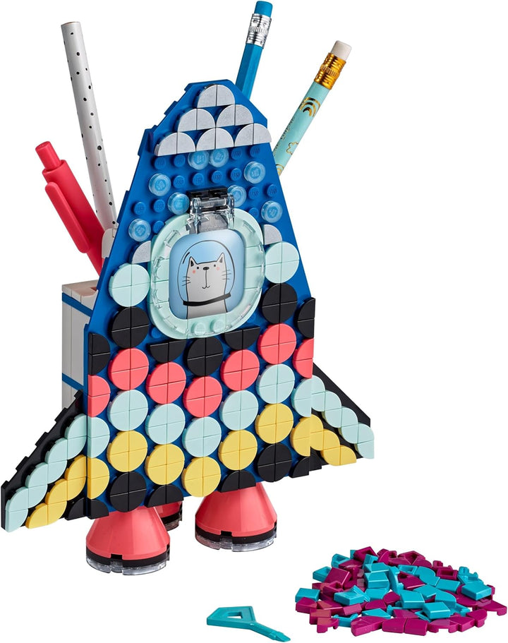 LEGO 41936 DOTS Raketen Stiftehalter Bastelset für Kinder, Kinderzimmer-Deko, Spielzeug Kreativset f