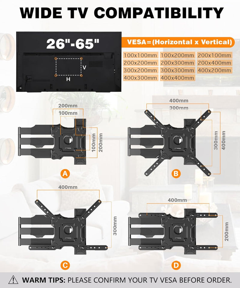 GINKGO TV Wandhalterung Schwenkbar, 720 mm Langem Arm Fernsehhalterung Wand für 32-65 Zoll Fernseher