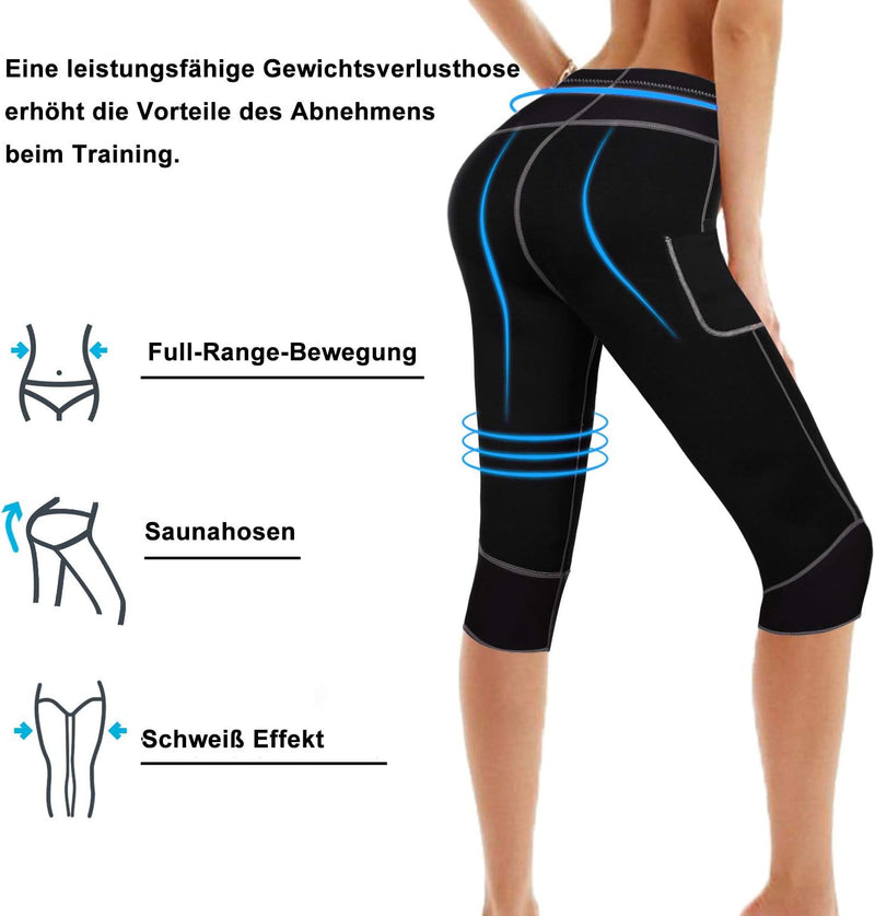 Bingrong Damen Sauna Effekt Sporthose Hohe Taille Neoprene Training Abnehmen Thermal Schweiss Schnel