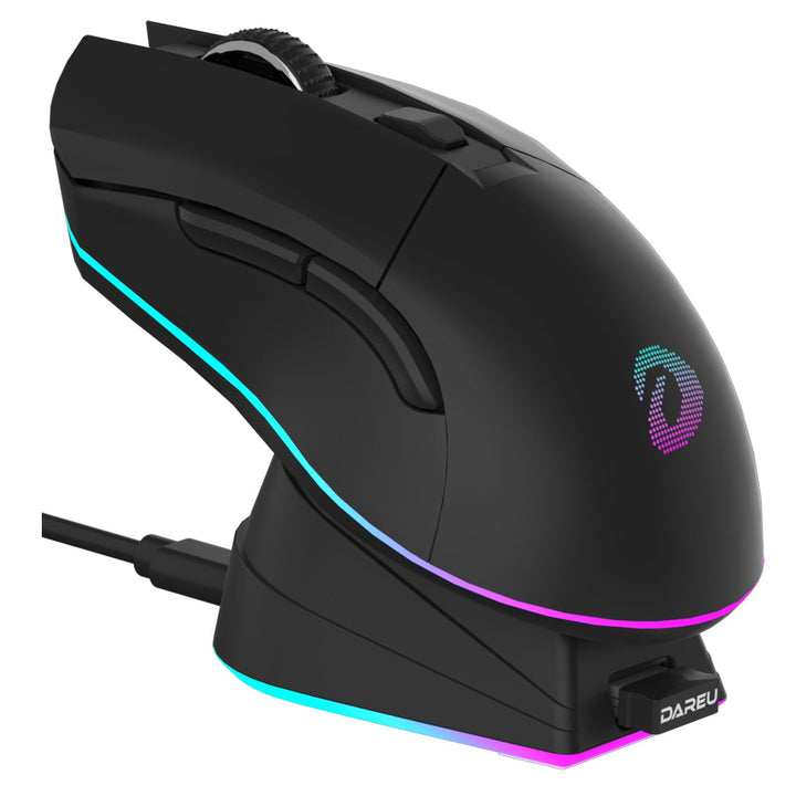 DAREU EM901X Kabellose Gaming-Maus mit Ladestation Wiederaufladbar RGB, 12K DPI, 6 Programmierbare T