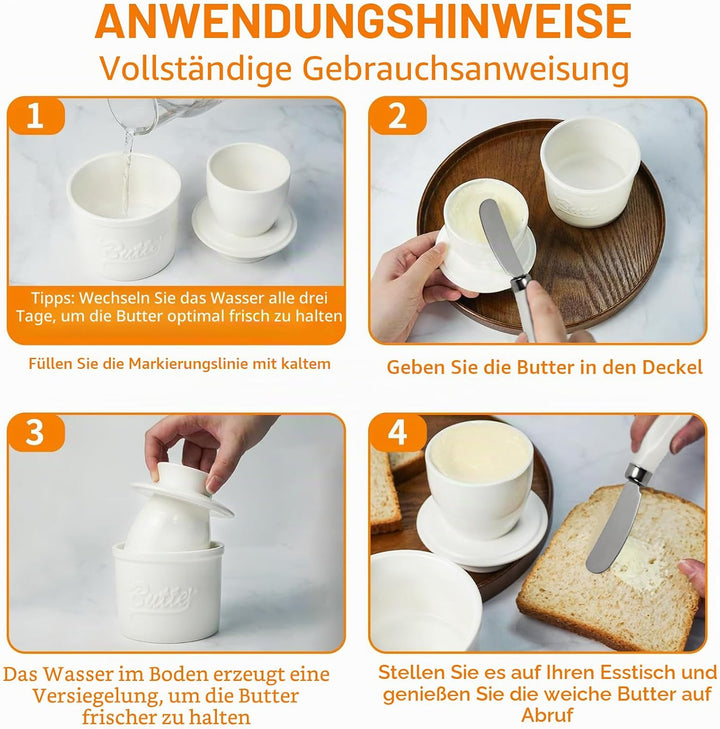 Keramik Butterdose mit Deckel und Buttermesser,Französische Buttertopf mit Wasserlinie,Butterbehälte