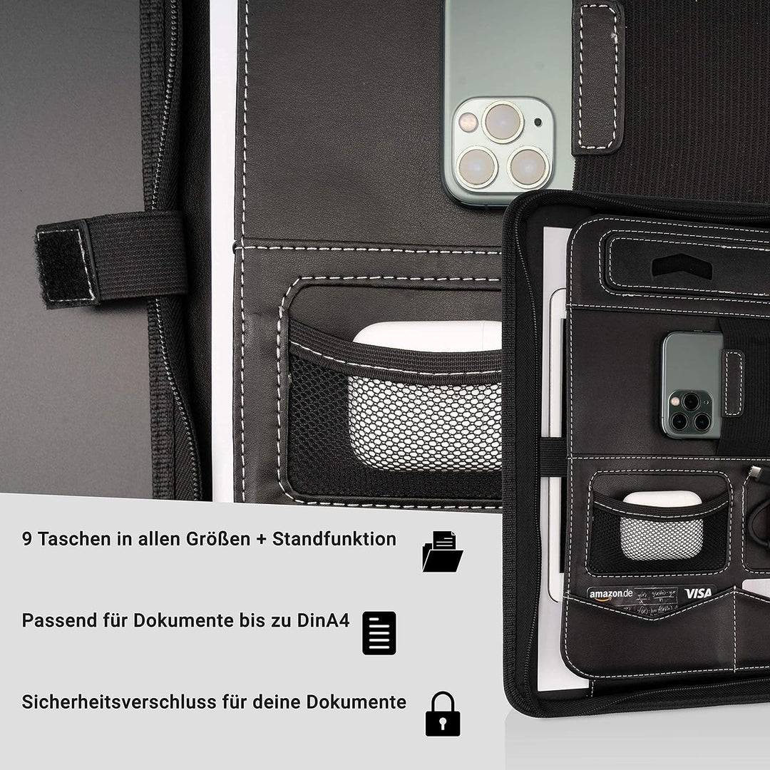 AZORIS PREMIUM® Schreibmappe A4 Premium Konferenzmappe mit viel Stauraum und 13 Zoll Fach für Tablet
