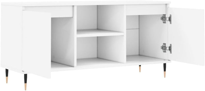 TV-Schrank weiss 104 x 35 x 50 cm aus mehrschichtigem Holz und Eisen – Konsolenschrank mit Türen und