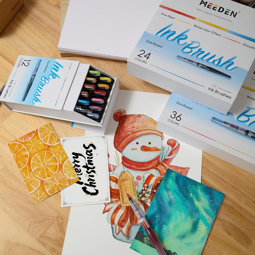 MEEDEN Dye Aquarellpinsel Set mit Tinte: 12 farbstoffbasierte Tinte im Pinselstift für Aquarellmaler