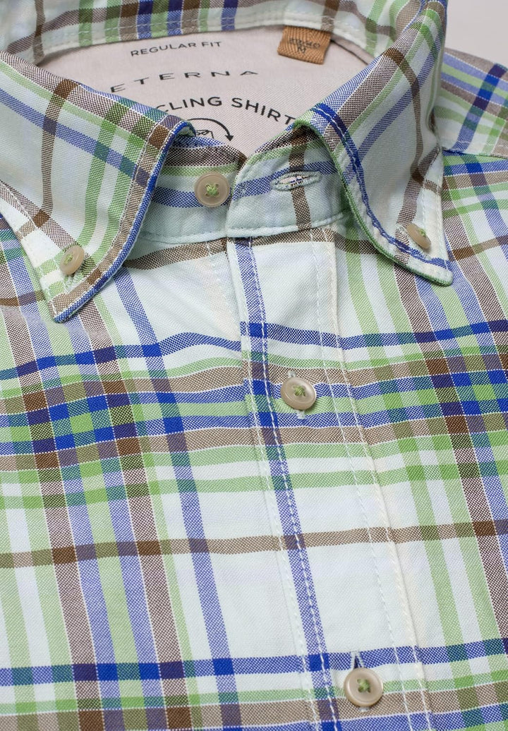 ETERNA Kurzarm Hemd, Regular fit, Upcycling Shirt, Oxford kariert W42, Länge kurzarm Grün, W42, L&amp;
