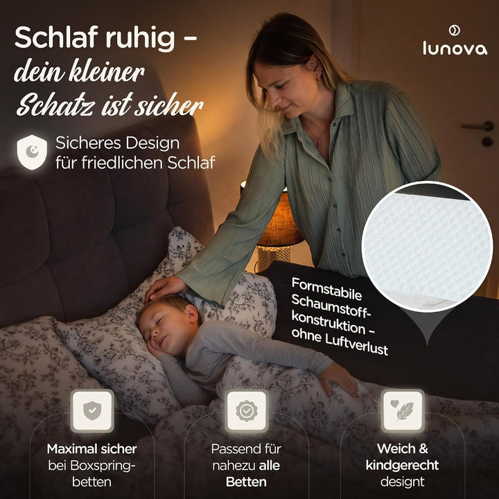 LUNOVA® Rausfallschutz Bett Reise Kinder &amp; Baby - Boxspringbett mobil | Mit Gurt &amp; Reisetasche · zus