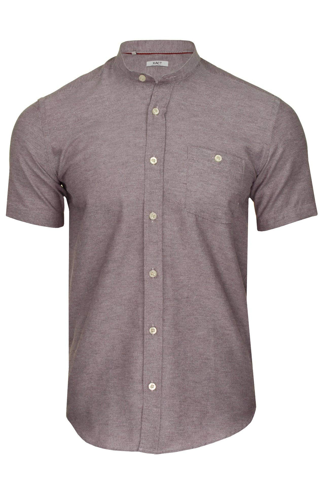 Xact Herren Oxford Grandad-Mandarinkragen Kurzarmhemd M Light Burgundy, M Light Burgundy