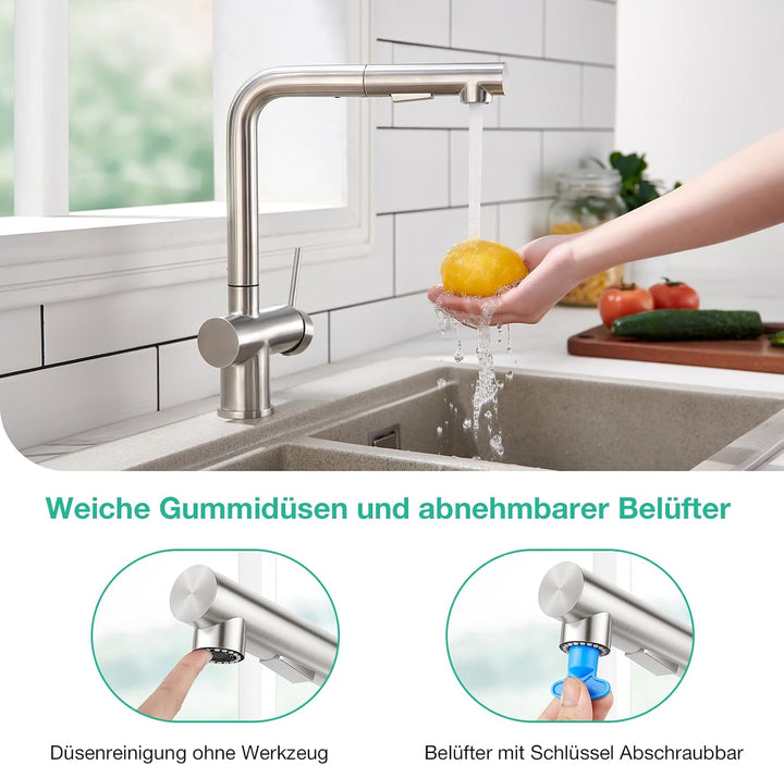 Faustina Einhebelmischer Küchenarmatur mit Brause Ausziehbar, Mischbatterie Spültischarmatur Armatur