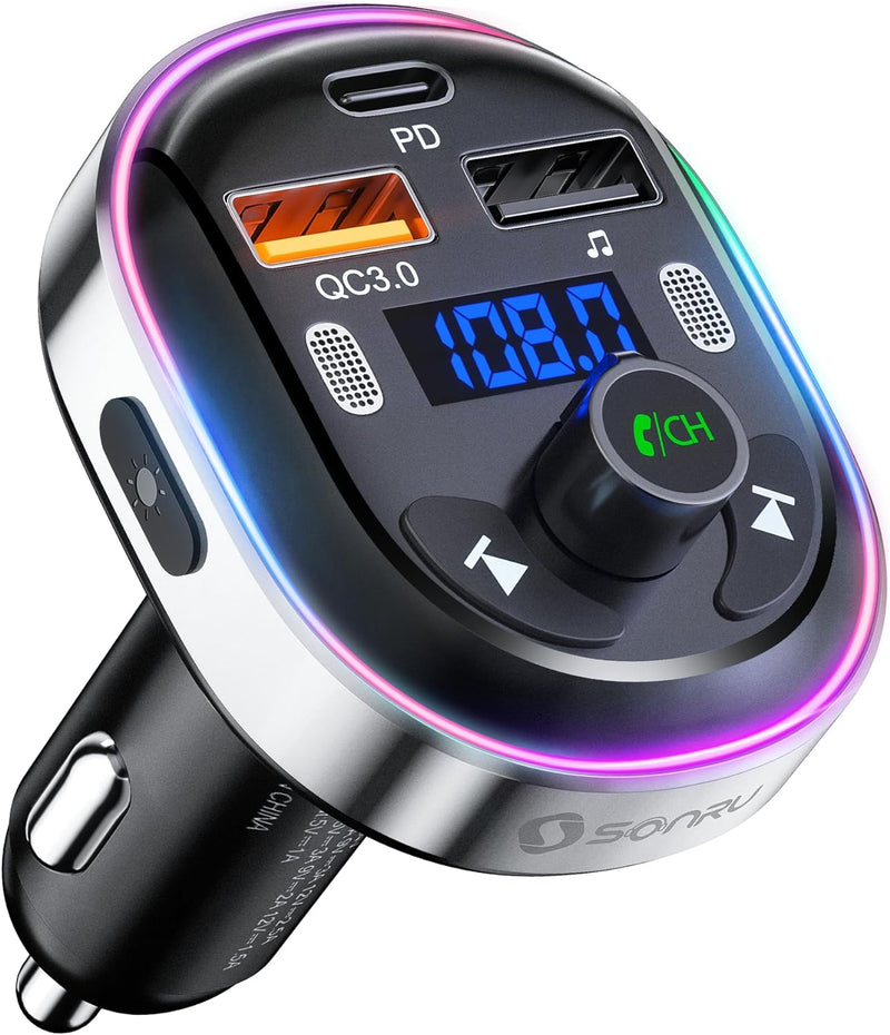 Bluetooth 5.3 FM Transmitter, SONRU Bluetooth Auto Radio Adapter, Metall PD 30W & QC3.0 Schnelles Au