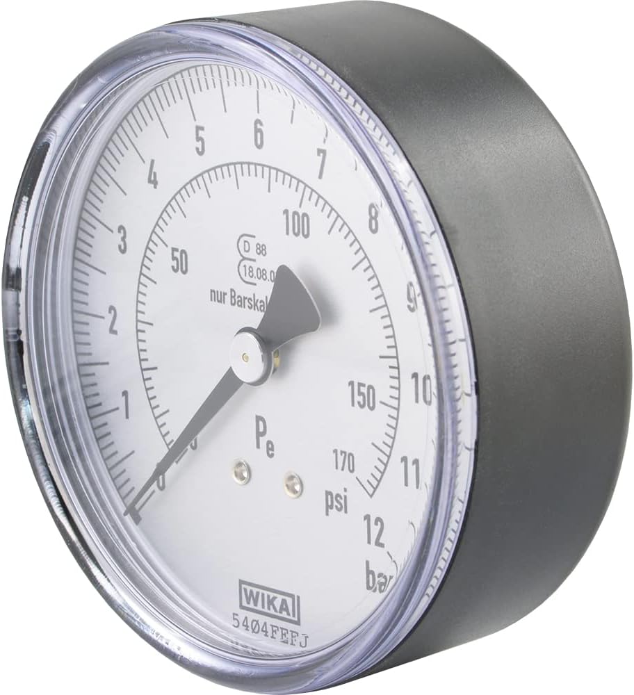 Fittingteile - Manometer für Reifenfüller 0 bis 12 bar (R 1/4") 80 mm Waagerecht Druckluft WIKA (Gew