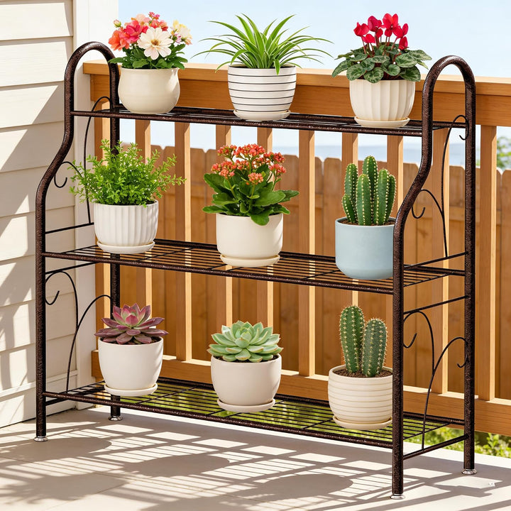 Pflanzenständer Indoor Outdoor Pflanzenregal 3 Etagen Metall Eckhalter für Wohnzimmer Balkon Garten
