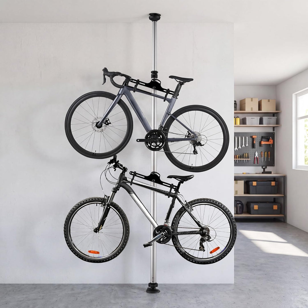 Wiltec Teleskop Fahrradhalter für 2 Räder je 20kg 160-340cm, Fahrradständer platzsparend, Hängesyste