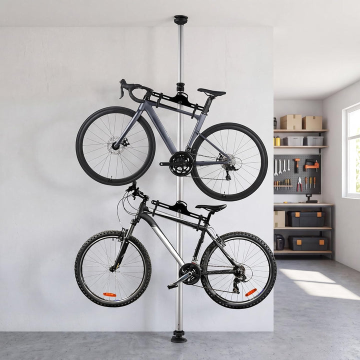 Wiltec Teleskop Fahrradhalter für 2 Räder je 20kg 160-340cm, Fahrradständer platzsparend, Hängesyste